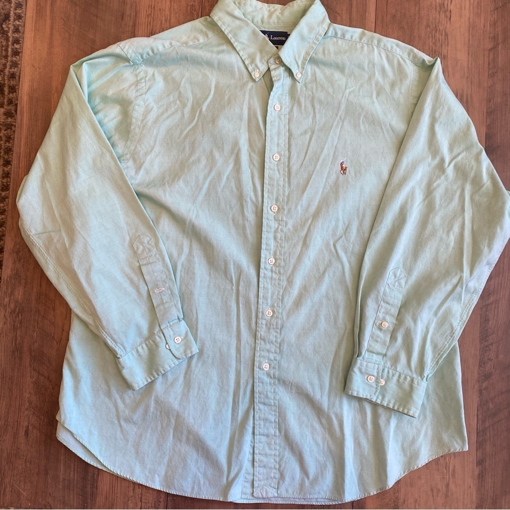 Ralph Lauren • 100% Cotton Light Green Button Down Shirt • Size 18